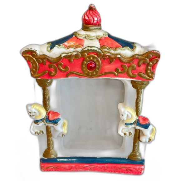 Vintage Porcelain Circus Theme Picture Frame w/Big Top & Carousel Horses 5.5" - Picture 4 of 10
